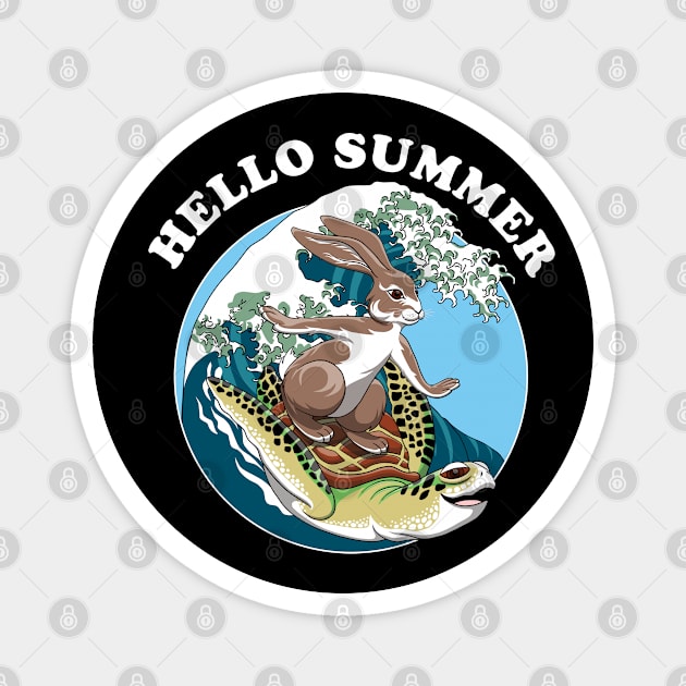 Rabbit And Turtle Surfing friends | Hello Summer Magnet by TMBTM